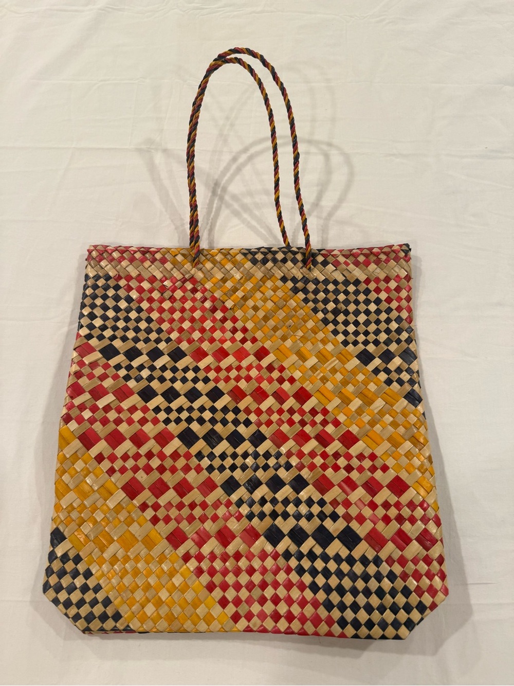 Handwoven Tote Bag in Red, Yellow, Black - Stylish Everyday Carry
